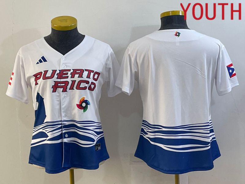 Youth 2023 World Cub Puerto Rico Blank White MLB Jersey1
